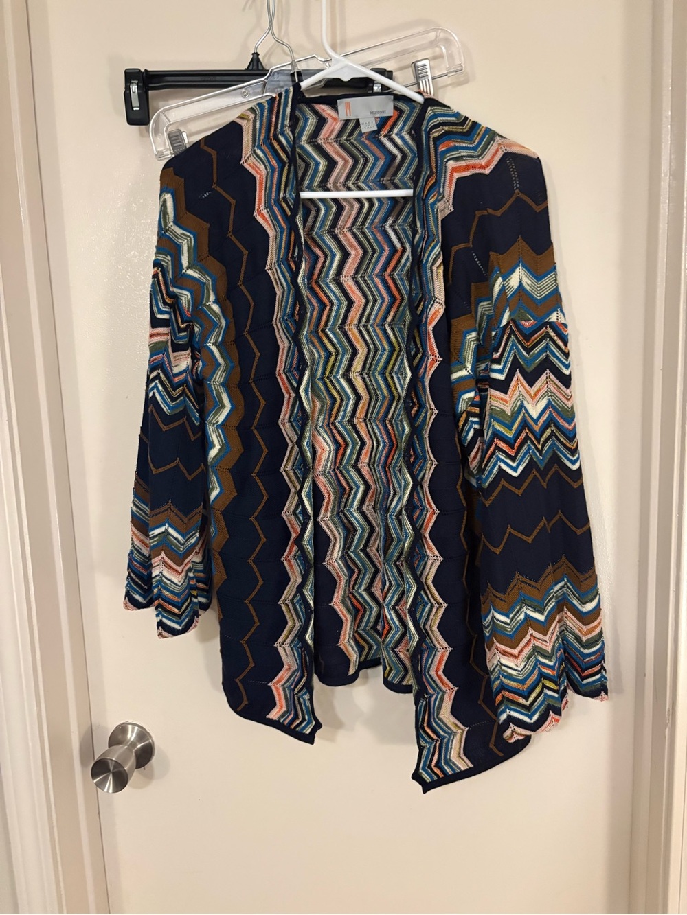 Missoni Navy Multi Chevron Open Cardigan wool blend size 6 new